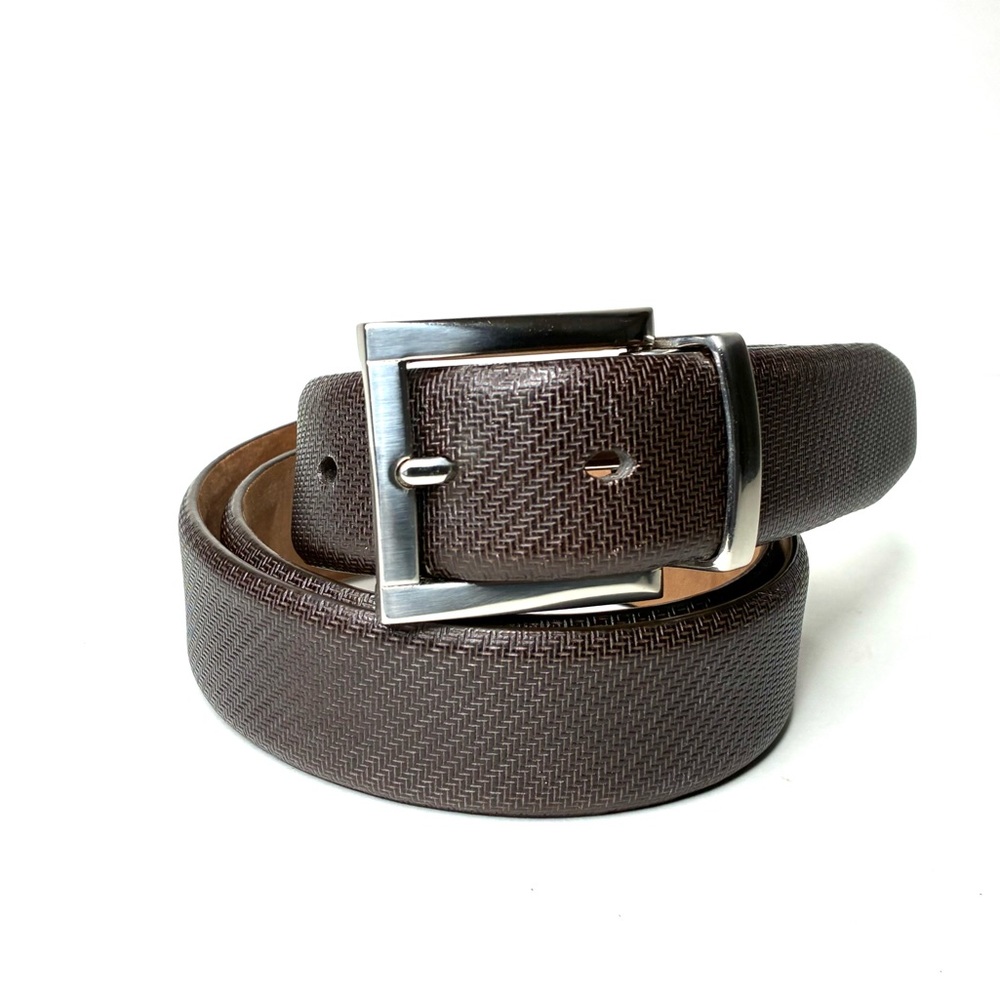 Tumi Brown Cross Hatch Textured Leather Belt